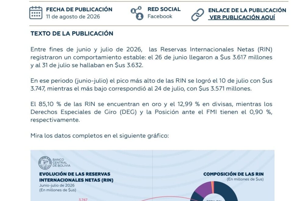 Incremento en Reservas Internacionales: El Oro Domina el Portafolio