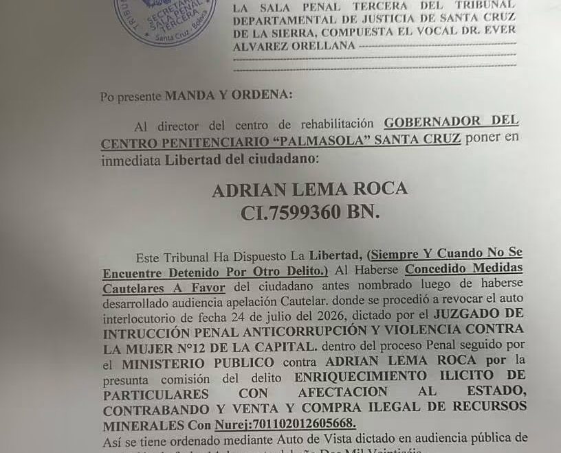 Adrián Lema, implicado en el caso de oro de Viru Viru, es liberado