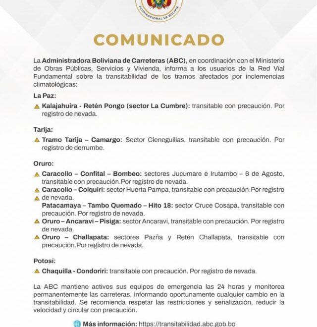Restricciones y nevadas afectan carreteras en Bolivia