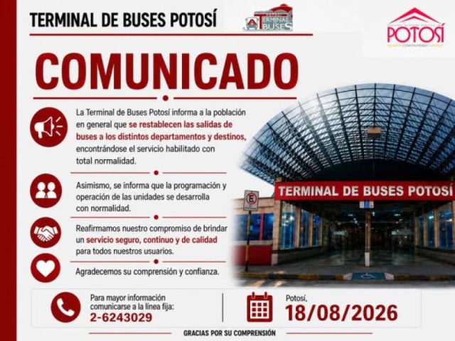 Se reanudan los viajes desde la Terminal de Buses de Potosí