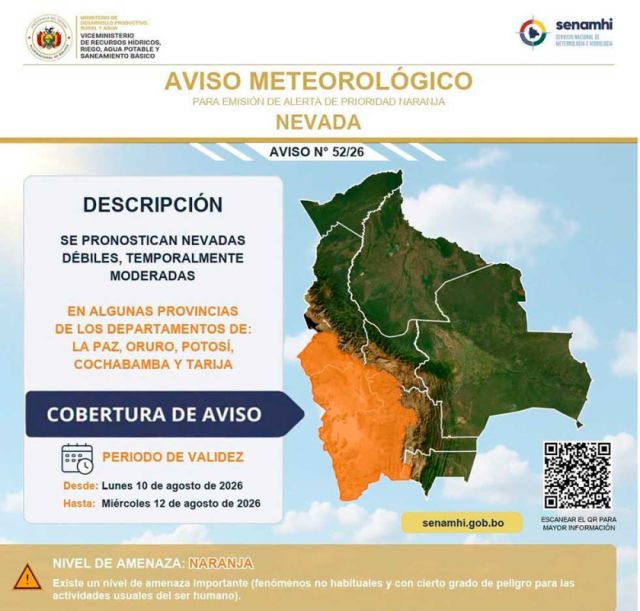Alertas de frío intenso en Potosí, La Paz y Oruro por parte del Senamhi