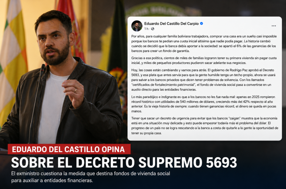 Del Castillo critica el DS 5693: ‘se prioriza a la banca sobre la vivienda’