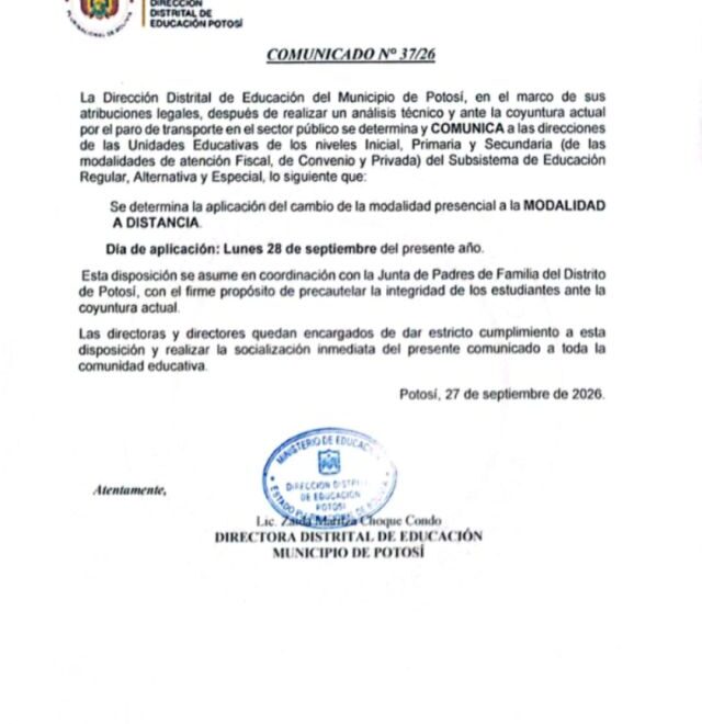 Clases a distancia en Potosí por paro del transporte