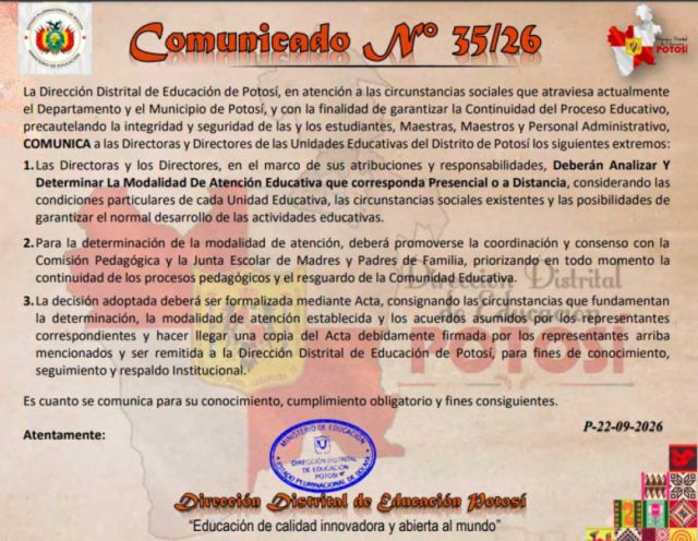 Evaluarán la modalidad educativa en Potosí ante la crisis social